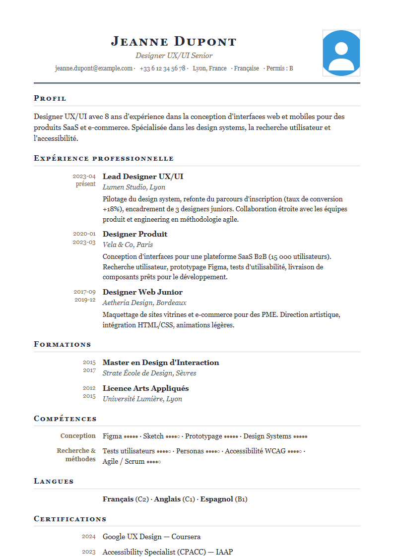 Preview of the Academic Serif template