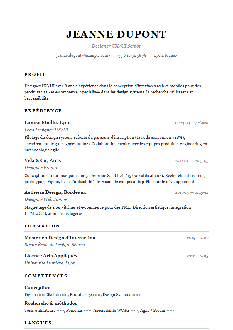 Preview of the Minimal One Column template