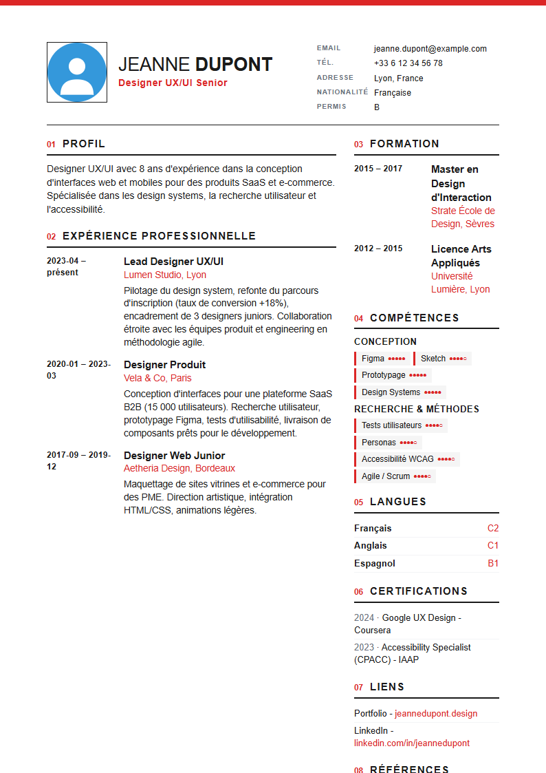 Preview of a CV template